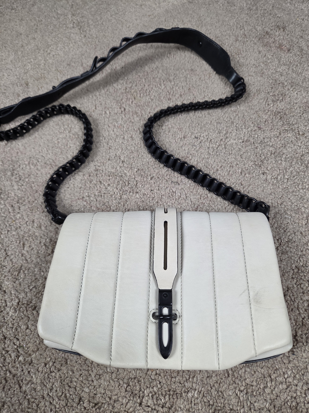 rag & bone White Quilted Shoulder Bag with Black Chain Strap
